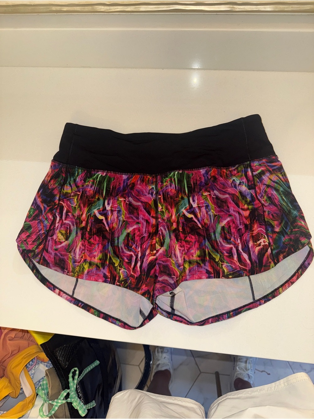 lululemon athletica Vibrant Pink Multi Running Shorts with Black Waistband